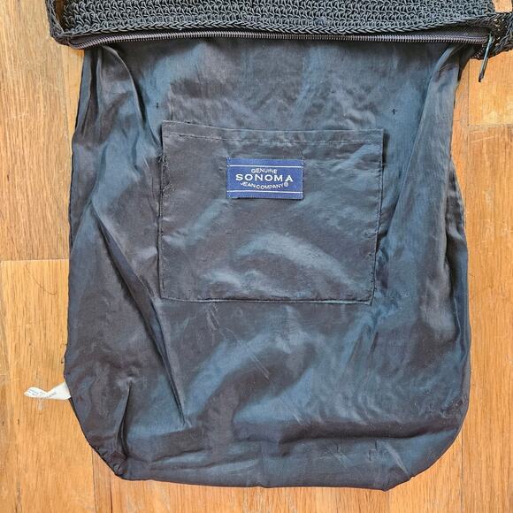 Sonoma Crochet Shoulder Bag Black Knit Tote Purse Floral Applique Boho Cottage - Picture 12 of 14